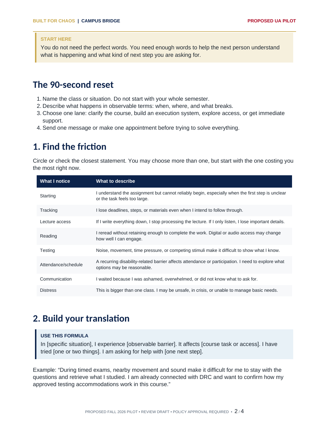 Representative Campus Bridge Student guide page